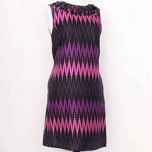 MILLY Pink and Purple Midi Cocktail Dress with Black Beads SIZE 4R